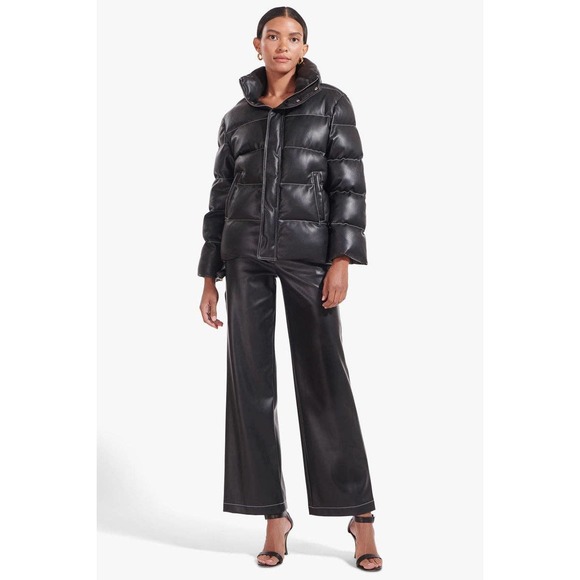 STAUD Ace Vegan Leather Contrast Stitching Puffer Coat Jacket - Picture 3 of 10